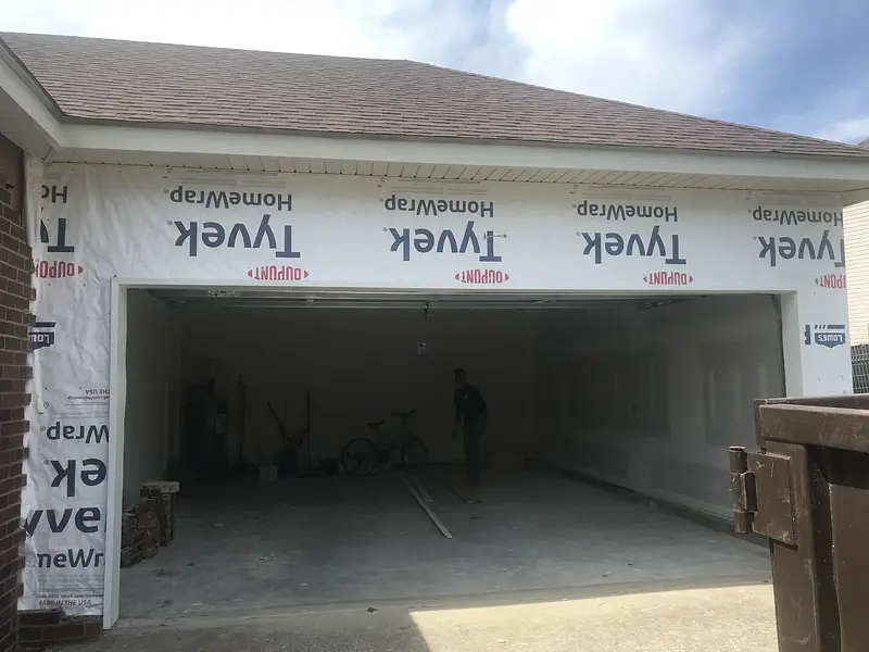 Garage opening before brick repair work