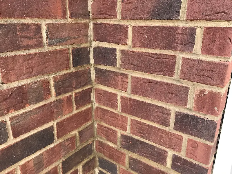 Close-up view of matched brick corner after cleaning